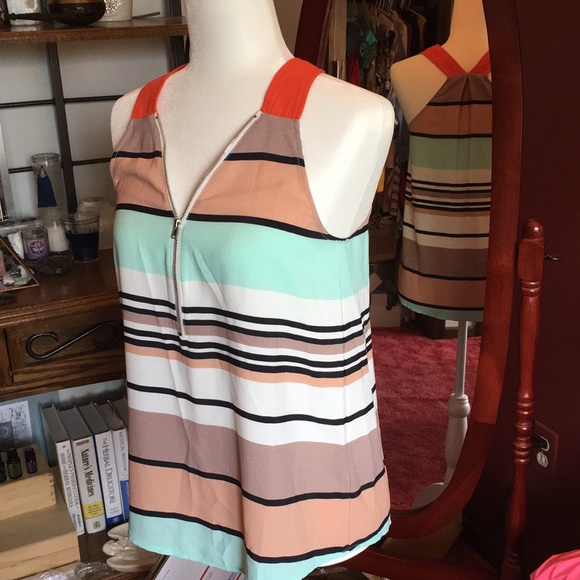 THML Tops - Silky striped halter top blouse